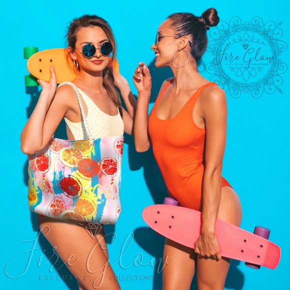 Fire Glow Handbags - Multicolor Summer Fruit / Citrus Beach Tote Bag